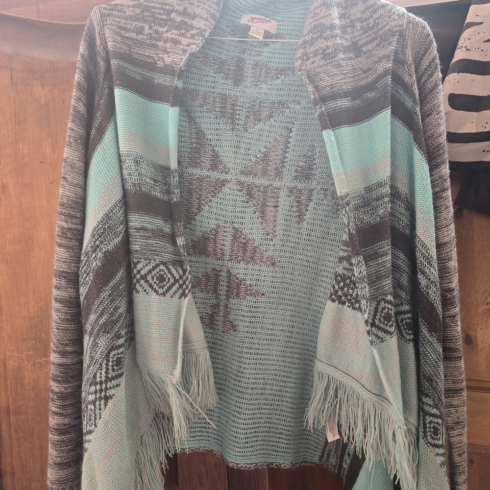Arizona Jean Company Mint and Black Patterned Cardigan